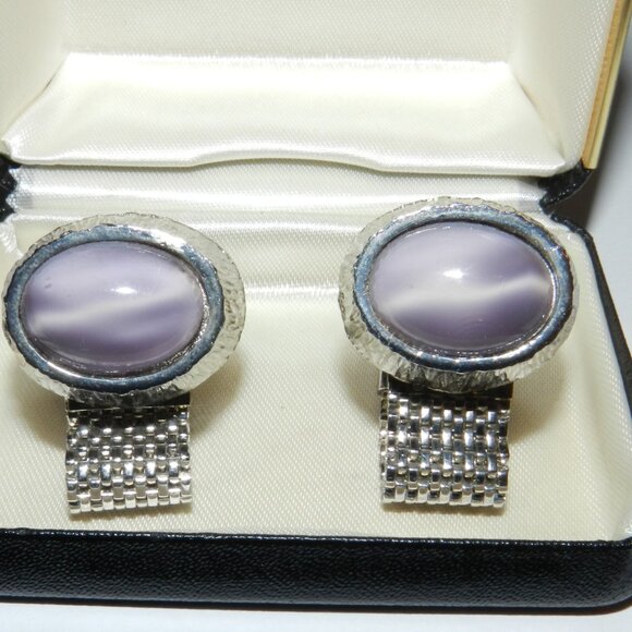 Vintage Envoy Blue Stone Cufflinks With Box Mens Jewelry Accessory - Picture 6 of 10